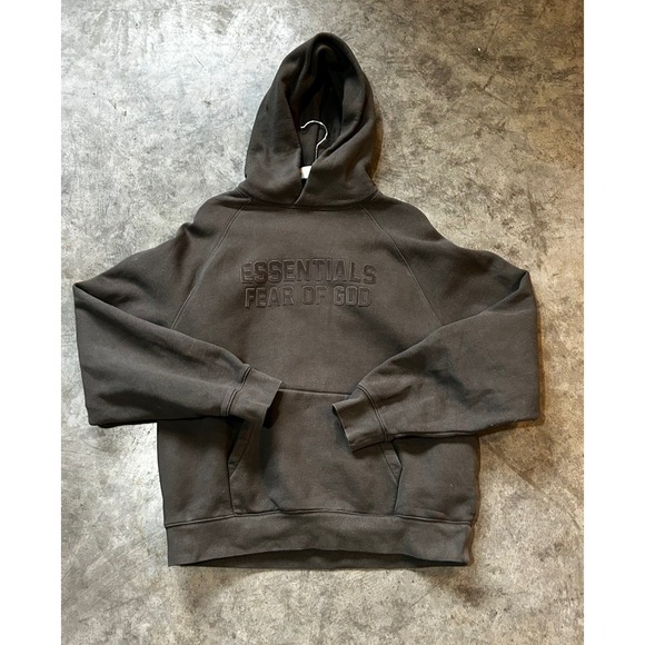 Fear of God Essentials Brown Hoodie Size Medium Logo Pullover - Picture 3 of 10